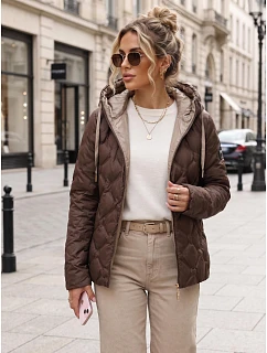 Kurtka damska przejściowa pikowana z kapturem brązowa model 22350609 - FashionStreet