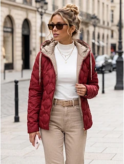 Kurtka damska przejściowa pikowana z kapturem bordowa model 22350614 - FashionStreet