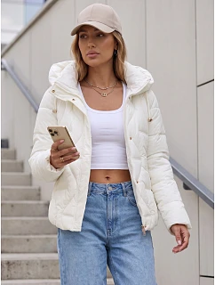 Kurtka damska zimowa pikowana z kapturem ecru model 22350695 - FashionStreet