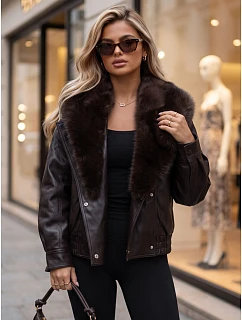 Kurtka damska skórzana zimowa z futerkiem brązowa model 22371815 - FashionStreet