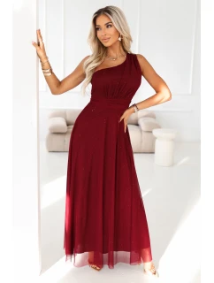 model 21798969 Dlouhé třpytivé večerní šaty na jedno rameno vínové - numoco basic