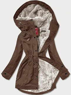 Hnědá dámská zimní bunda parka se vsadkami z eko kůže model 21246297 - LHD