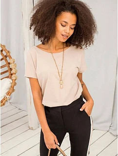 Béžové dámské tričko Tshirt basic s výstřihem vzadu Feel Good model 19552573 - Factory Price