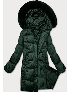 Zimowa pikowana kurtka plus size z kapturem ciemny zielony model 21248325 - S'WEST