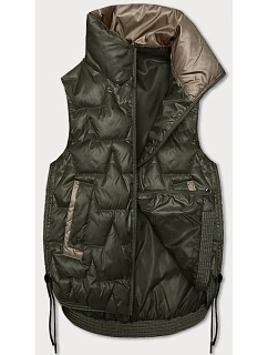 Krátká dámská vesta v khaki barvě se stahovacími boky model 20867419 - S'WEST