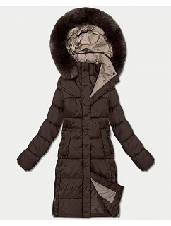 Dámská zimní bunda po kolena v čokoládové barvě model 22545437 - J.STYLE