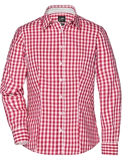 JN 616 Popelínová kostkovaná halenka s dl. rukávem model 22487332 red/white - Daiber