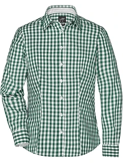 JN 616 Popelínová kostkovaná halenka s dl. rukávem model 22487327 forest green/white - Daiber