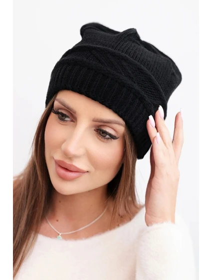 Dámská zimní čepice z vlny a s pleteným vzorem model 21817783 černá - K-Fashion