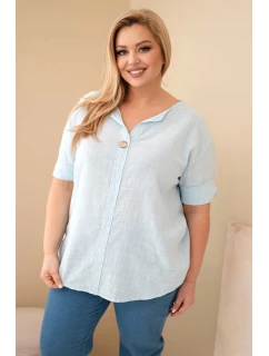Dámská bavlněná halenka Plus Size s výstřihem na knoflíky modrá