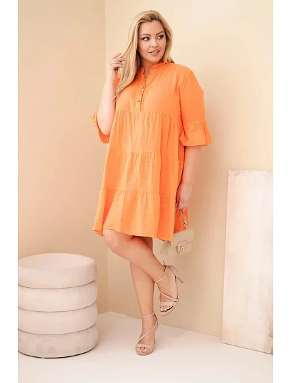 Dámské bavlněné šaty Plus Size s volány oranžová