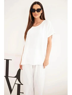 Dámský komplet Plus model 22147924 halenka a kalhoty se širokými nohavicemi ecru - K-Fashion
