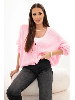 Dámský svetr s výstřihem do V a knoflíky růžový model 22293692 - K-Fashion
