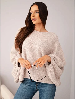 Svetr dámský s přídavkem model 22540756 oversize béžový melír - K-Fashion