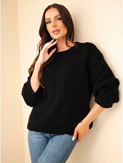 Dámský svetr s model 22540792 rukávy černá - K-Fashion