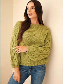 Dámský svetr s model 22540794 rukávy olive - K-Fashion