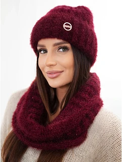 Dámská souprava čepice a model 22554837 z úpletu bordó - K-Fashion