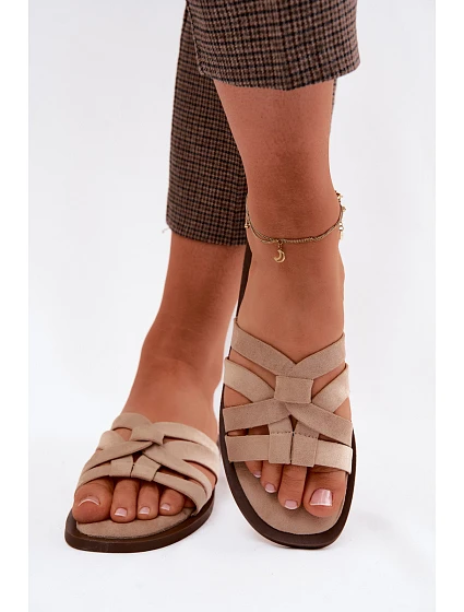 Dámské ploché nazouváky s pásky a semiše béžové model 22125712 - Boto