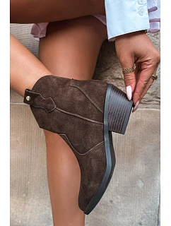 Dámské kožené kotníkové boty na podpatku Big Star model 22349479 Camel - Big Star Shoes