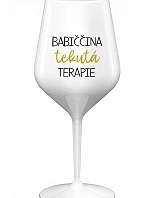 BABIČČINA TEKUTÁ TERAPIE - bílá nerozbitná sklenice na víno 470 ml