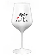 ĎAKUJEME, ŽE SVET JE KRÁSNY! - biely nerozbitný pohár na víno 470 ml