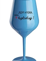 JSEM HYDRA. RÁDA HYDRATUJI! - modrá nerozbitná sklenice na víno 470 ml