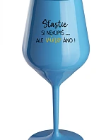 ŠTĚSTÍ SI NEKOUPÍŠ...ALE VÍNO JO! - modrý nerozbitný pohár na víno 470 ml