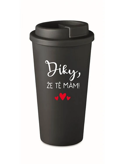 ĎAKUJEM, ŽE ŤA MÁM! - čierny termohrnček 475 ml