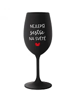 THE BEST SISTER IN THE WORLD - čierny pohár na víno 350 ml