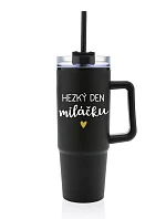 HAPPY DAY TO MY BABY - čierny cestovný termohrnček s priehľadným viečkom 900 ml