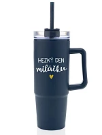 COLD DAY TO MY BABY - modrý cestovný termohrnček s priehľadným viečkom 900 ml