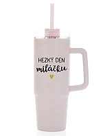 HAPPY DAY TO MY BABY - ružový cestovný termohrnček s priehľadným viečkom 900 ml