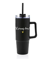 BEAUTIFUL DAY - čierny cestovný termohrnček s priehľadným viečkom 900 ml