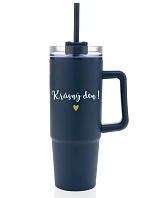 BEAUTIFUL DAY - modrý cestovný termohrnček s priehľadným viečkom 900 ml