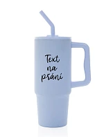 TEXT NA ŽIADOSŤ - svetlomodrý cestovný termohrnček 900 ml