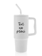TEXT NA ŽIADOSŤ - biely cestovný termohrnček 900 ml