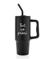 TEXT NA ŽIADOSŤ - čierny cestovný termohrnček 900 ml