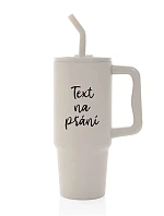 TEXT NA ŽIADOSŤ - béžový cestovný termohrnček 900 ml