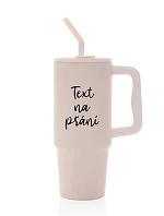 TEXT NA ŽIADOSŤ - ružový cestovný termohrnček 900 ml