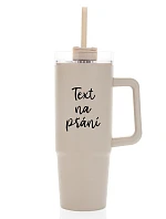 TEXT NA ŽIADOSŤ - béžový cestovný termohrnček s priehľadným viečkom 900 ml
