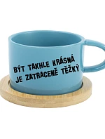 BYŤ TAK KRÁSNY JE PRÍLIŠ ŤAŽKÉ - modrý hrnček s makrónkou 200 ml