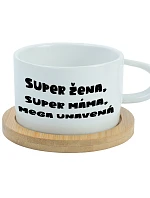 SUPER ŽENA, SUPER MAMA, MEGA TIRED - biely hrnček s makrónkou 200 ml