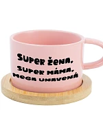 SUPER ŽENA, SUPER MAMA, MEGA UTRPENÁ - ružový hrnček s makrónkou 200 ml