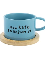 BEZ KÁVY TO NIE SOM JA - modrý hrnček s makrónkou 200 ml