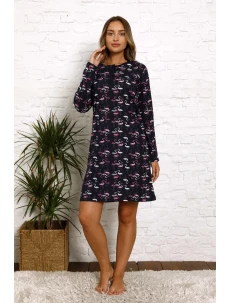Dámska nočná košeľa K13023 tm. modrá s plameniakmi - La Penna