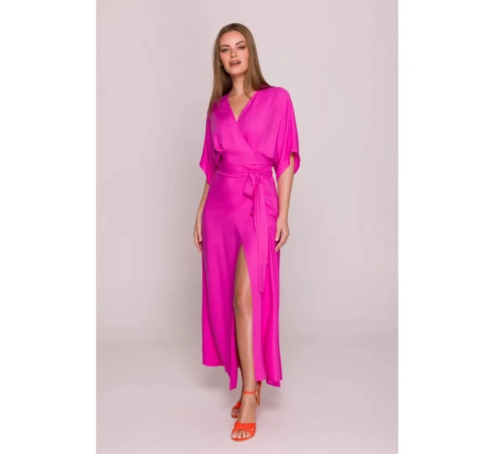 Dámske zavinovacie šaty S406 Tmavo ružová - Stylove Dámske zavinovacie šaty S406 Tmavo ružová - Stylove