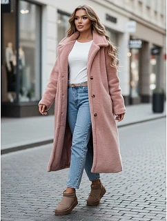 Dámský zimní kabát chlupáč dlouhý NY0751z růžový - FashionStreet