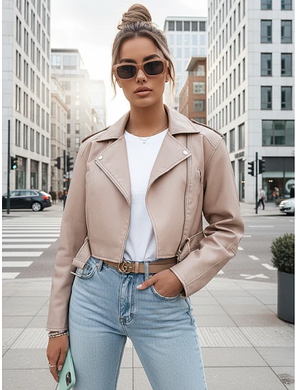 Dámská kožená bunda BADEN TY4336 béžová - FashionStreet