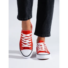 Pěkné červené tenisky dámské bez podpatku Pěkné červené tenisky dámské bez podpatku