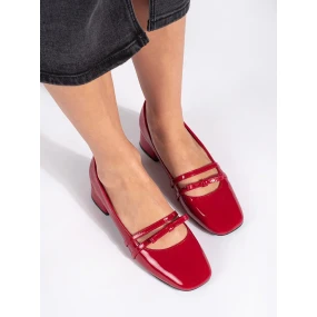 Pohodlné červené dámské  lodičky na širokém podpatku